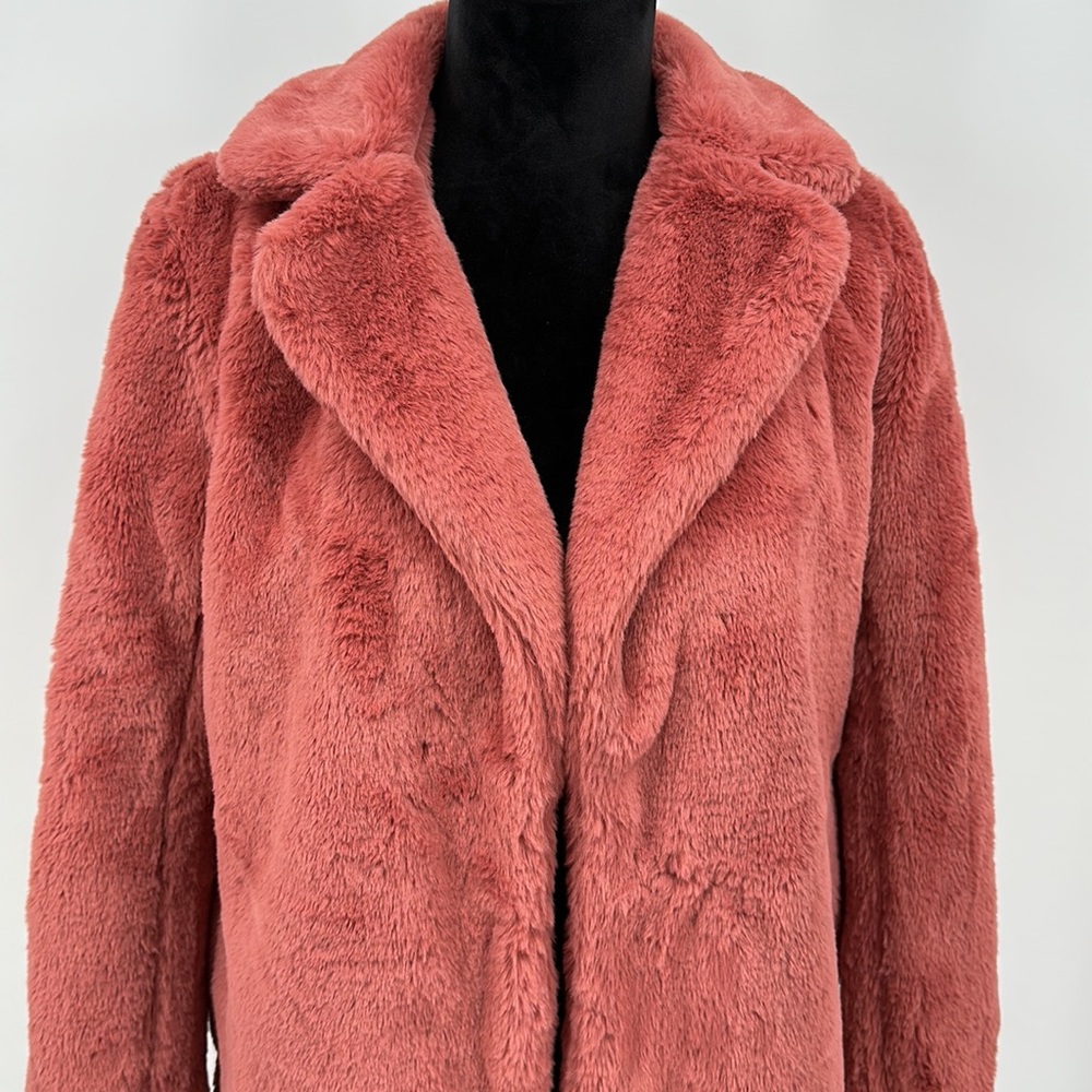 Boohoo Plush Faux Fur Coat in Coral